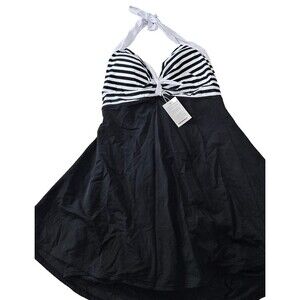 NWT Cocoship Black & White Sleeveless V Neck Pullover Women's Swimsuit Size 22